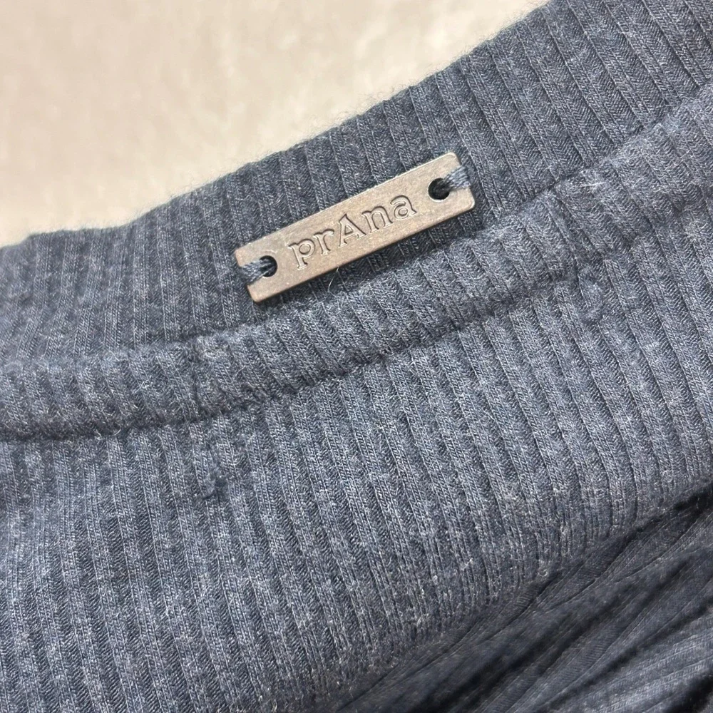 prAna‎ Womens Ribbed Short Sleeve Crew Neck Tee Navy Blue Slim Fit XS